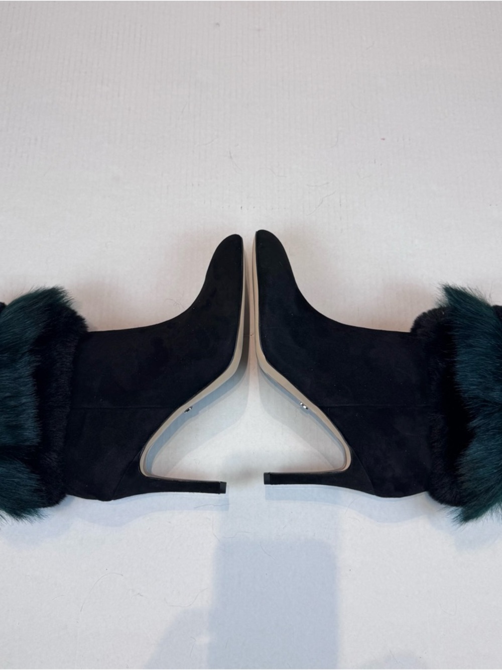 Sam Edelman OLEANA Heeled Booties Size 9 Black Green Faux Fur Real Suede Boots - Picture 7 of 13